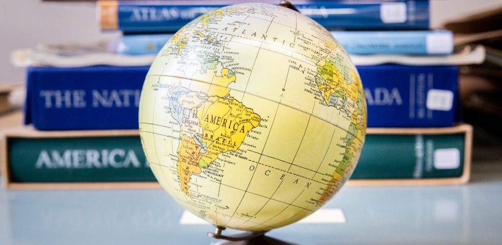 Globe turned toward South America